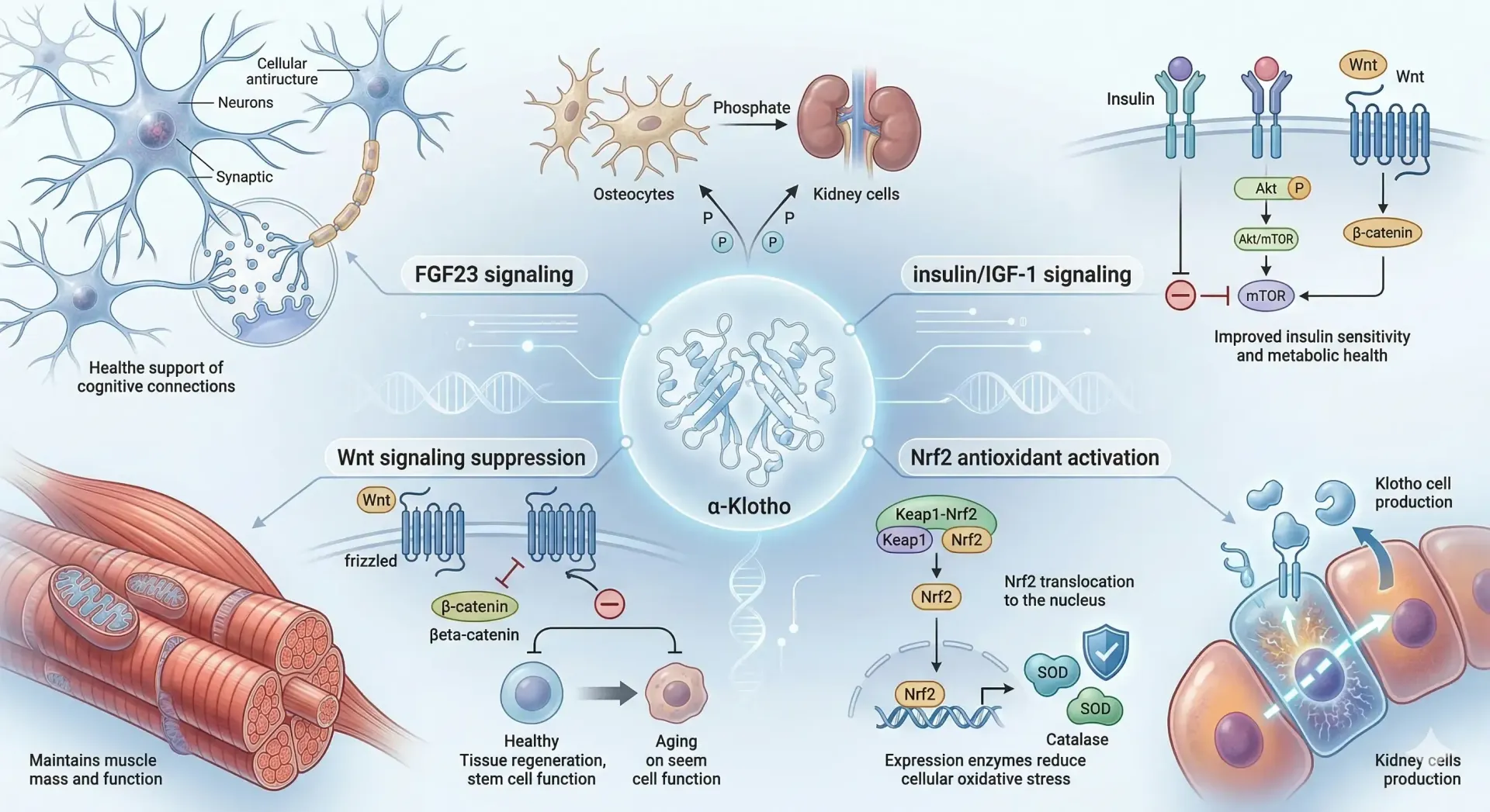 A central diagram illustrating miR-124 function, linking pathways in neurons, muscle, immune cells, and organ homeostasis.