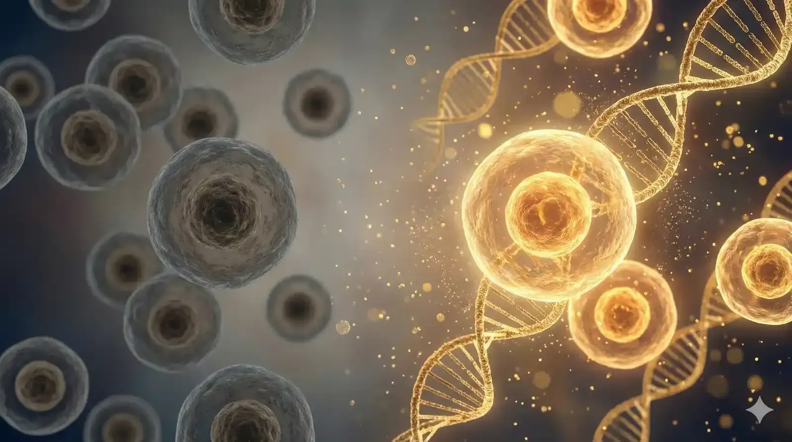 Visualization of peptide therapy supporting cellular repair, DNA integrity, and anti-aging processes at the molecular level.