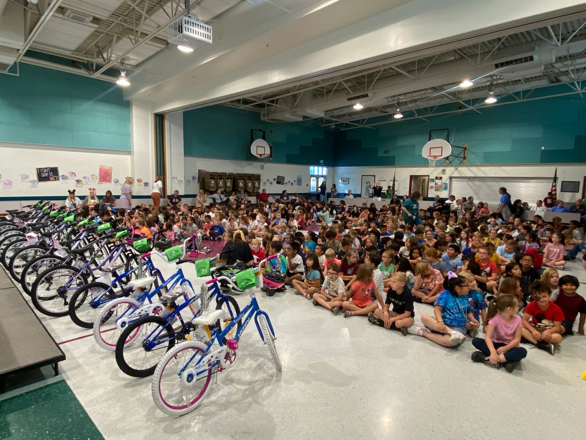 Masonic Lodge Bikes for Books Program at Sandstone Elementary School in St. George Utah. 13 bicycles and helmets being  awarded to students for reading