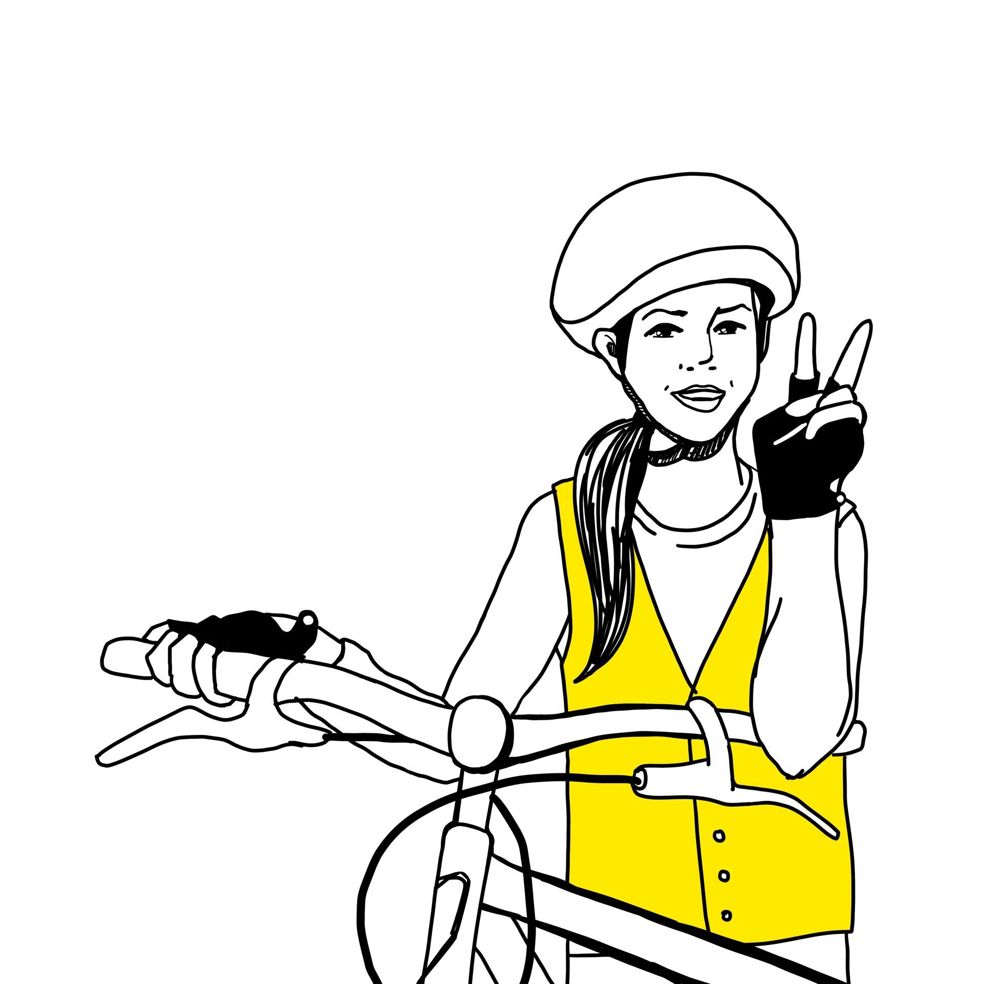 Woman on bicycle with yellow reflective vest for visibility
