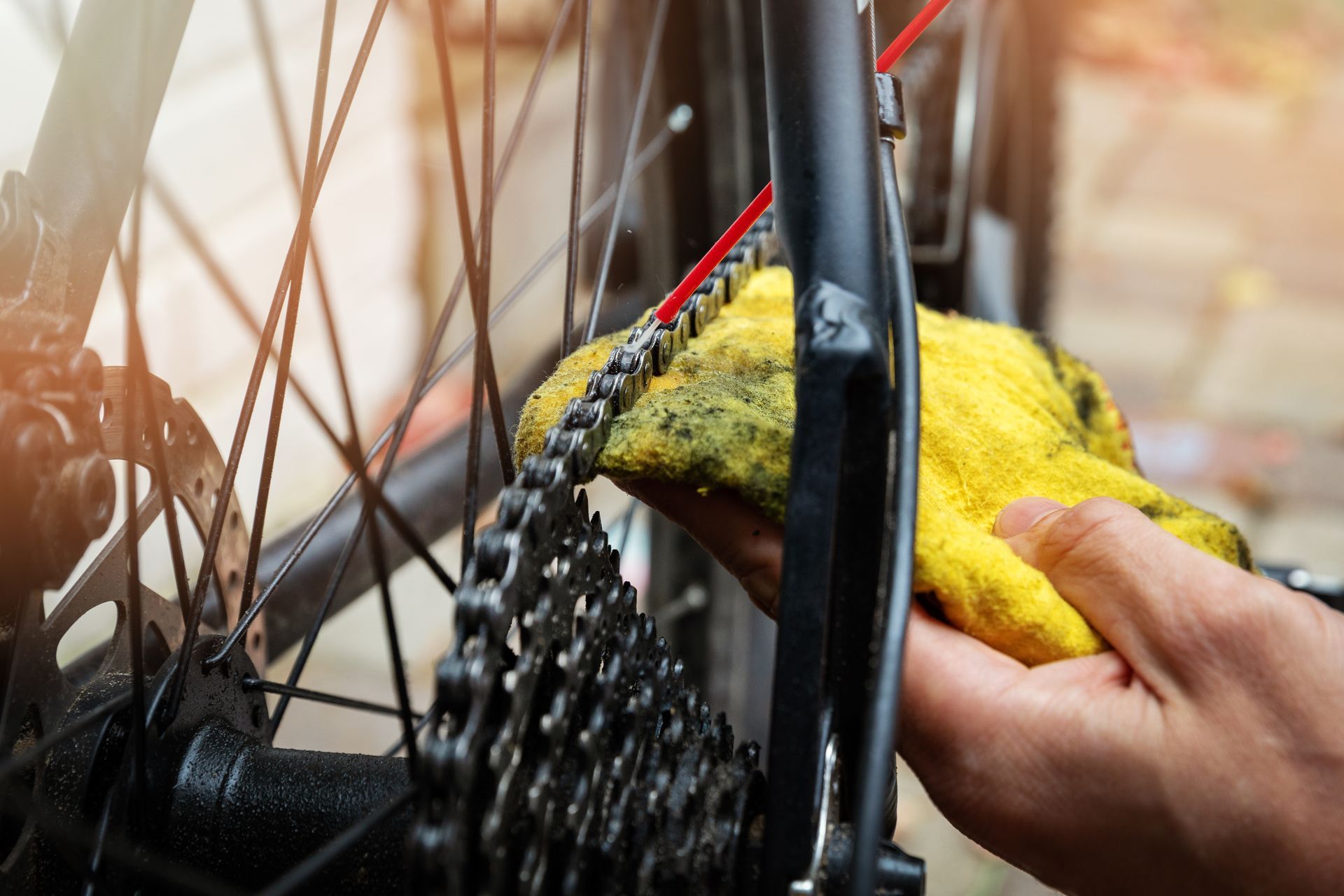 Cleaning and lubricating a bicycle chain as part of a Bicycle Safety checklist