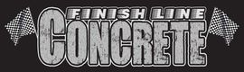 Stylized black-and-white &ldquo;Finesh Line Concrete&rdquo; logo with a concrete-texture wordmark and shovel graphic