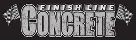 Stylized black-and-white &ldquo;Finesh Line Concrete&rdquo; logo with a concrete-texture wordmark and shovel graphic