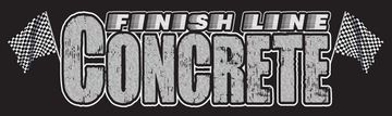 Stylized black-and-white &ldquo;Finesh Line Concrete&rdquo; logo with a concrete-texture wordmark and shovel graphic