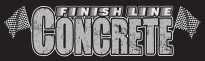 Stylized black-and-white &ldquo;Finesh Line Concrete&rdquo; logo with a concrete-texture wordmark and shovel graphic
