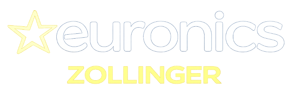 Euronics-Logo mit gelbem Stern und dem Schriftzug „ZOLLINGER“ in Gelb auf weißem Hintergrund