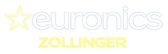 Euronics-Logo mit gelbem Stern und dem Schriftzug „ZOLLINGER“ in Gelb auf weißem Hintergrund