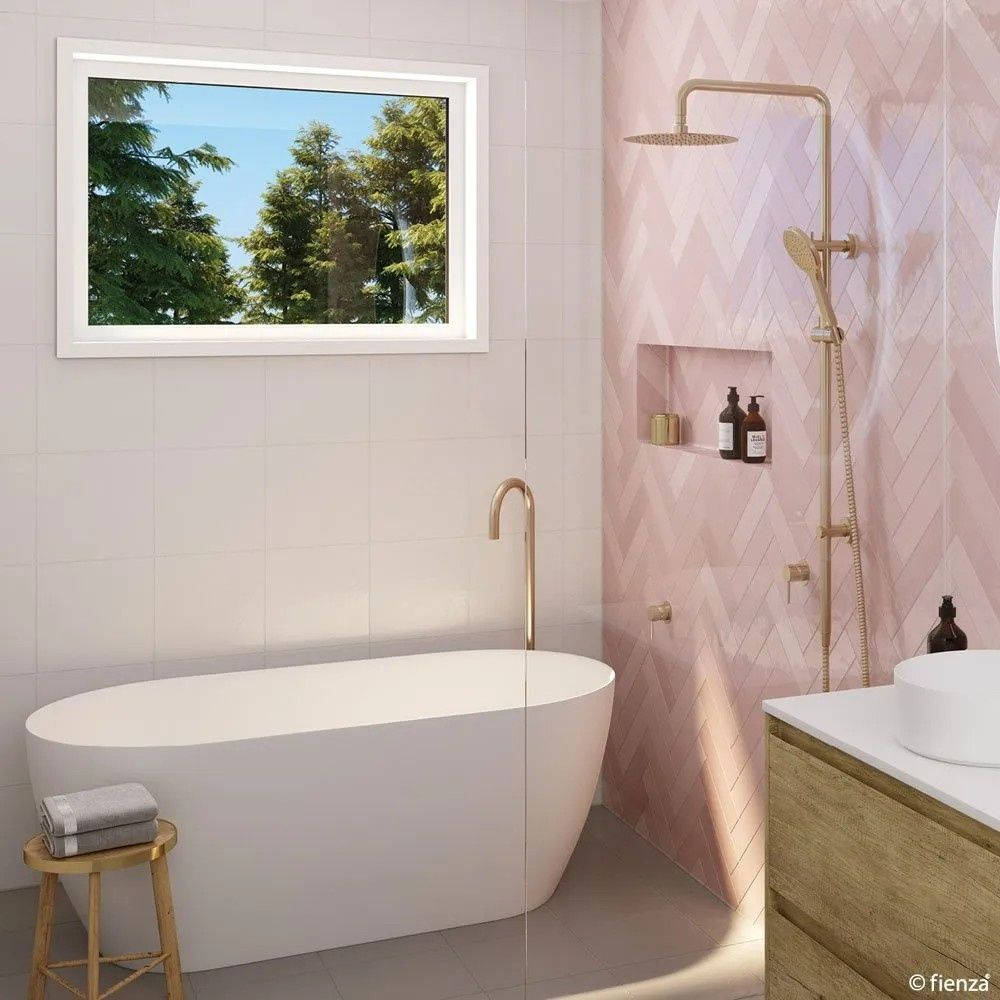 Bathroom With Pink Tiles — Coastwide Tile Studio in West Gosford, NSW