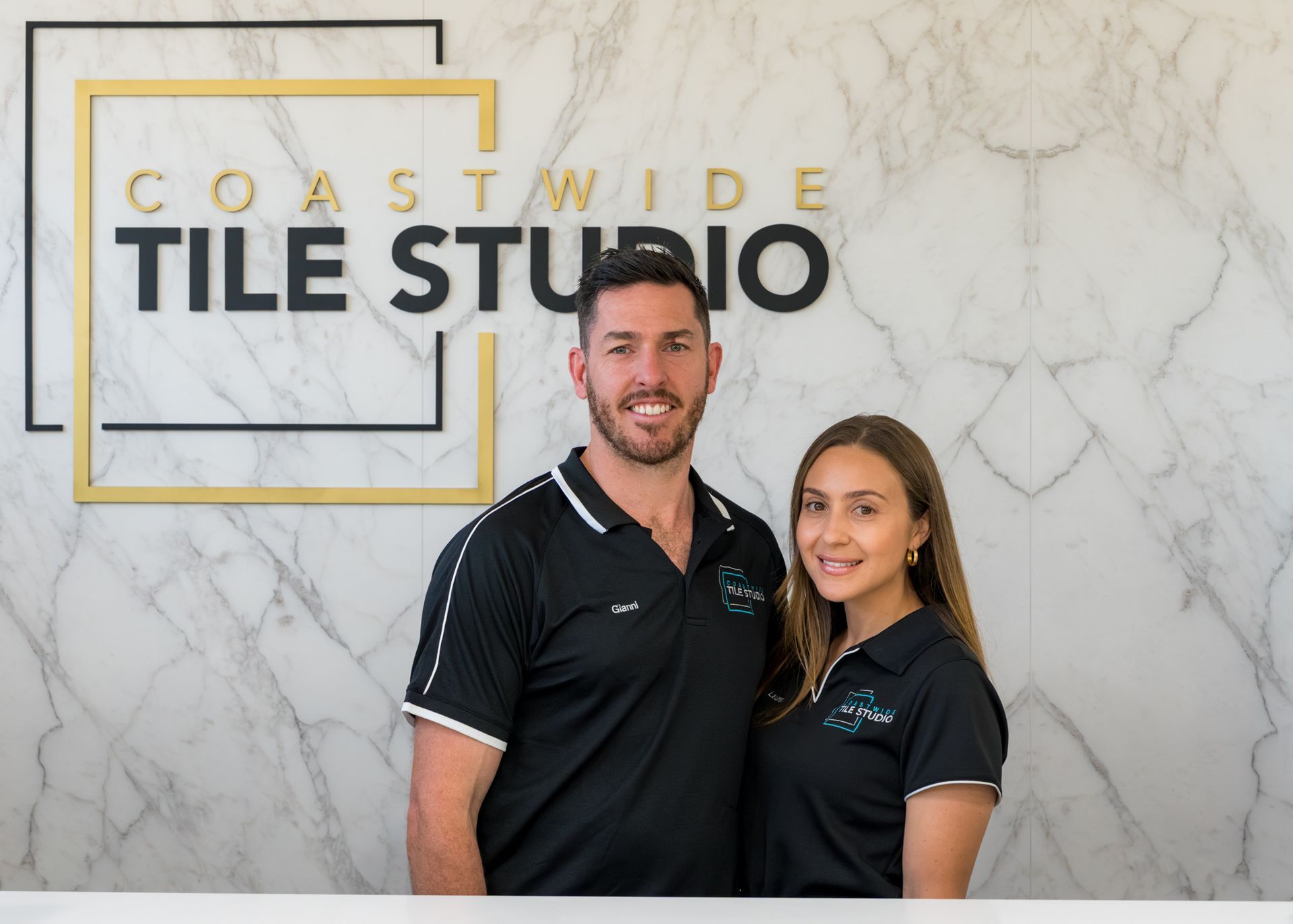 A Man and Woman In A Tile Store — Coastwide Tile Studio in West Gosford, NSW