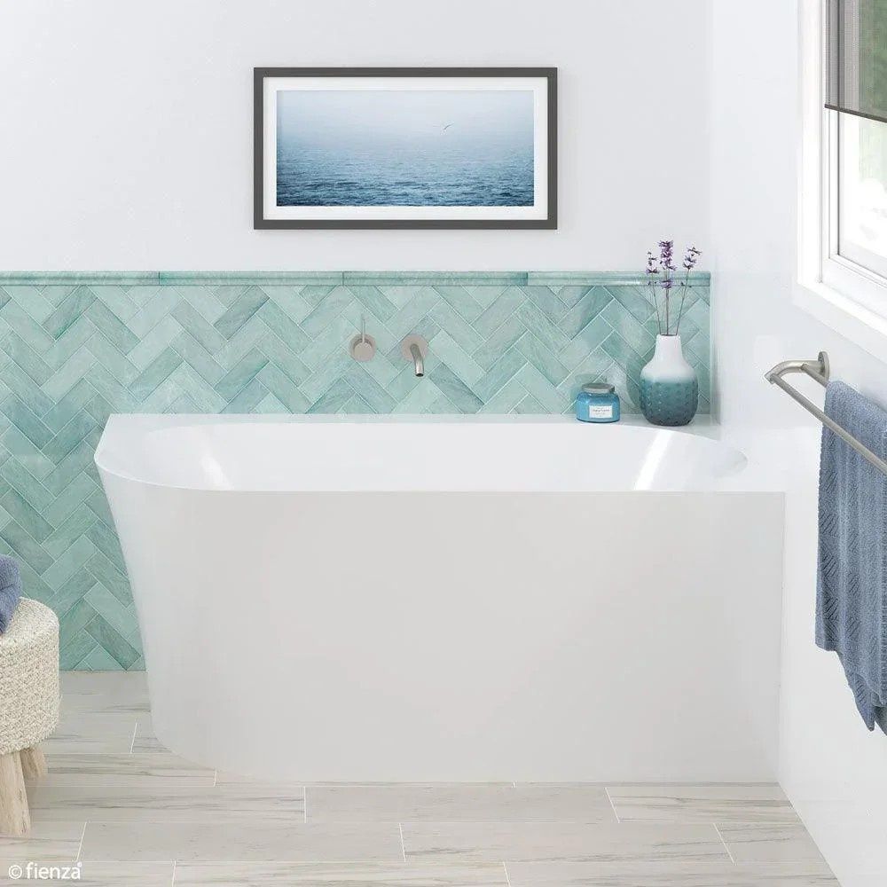 A Bright White Bathtub in a Modern Bathroom With Subway Tiles — Coastwide Tile Studio in West Gosford, NSW