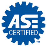 The logo for ase certified is a blue gear.