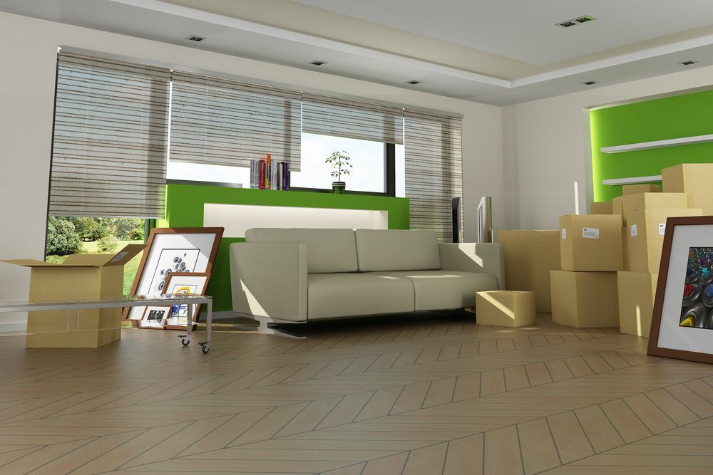 A Living Room Filled With Boxes and a Couch — Wide Bay Removals In Dundowran, QLD A Living Room Filled With Boxes and a Couch — Wide Bay Removals In Dundowran, QLD