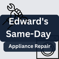 Edward's Same-Day Appliance Repair logo: hand holding wrench over appliance and dark blue boxes with white text.