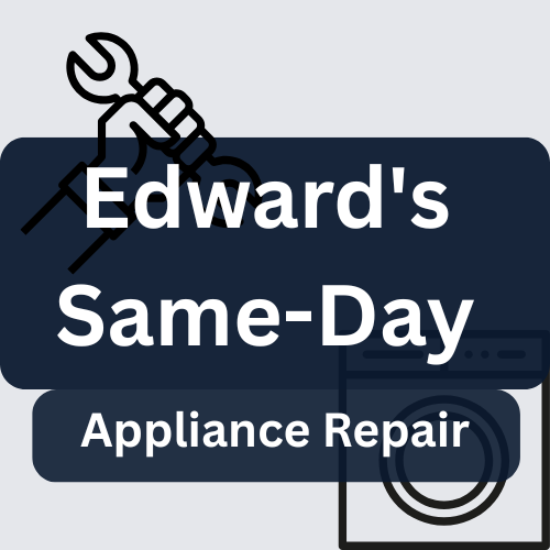 Edward's Same-Day Appliance Repair logo: hand holding wrench over appliance and dark blue boxes with white text.