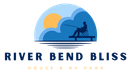 The logo for river bend bliss rental house and rv park shows a man in a folding chair fishing.
