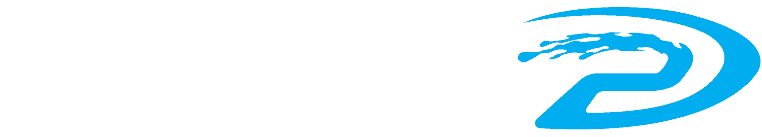 Blue logo: stylized letter 