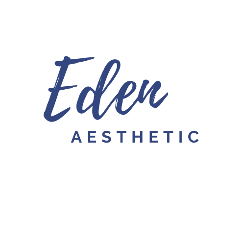 A blue logo for eden aesthetic on a white background