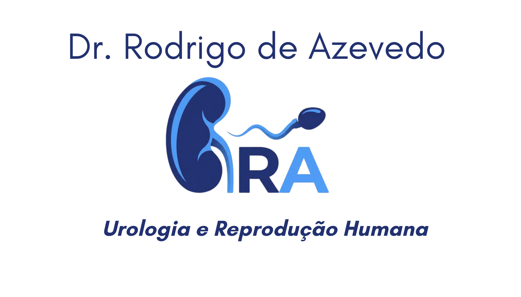 Logo for Dr. Rodrigo de Azevedo, Urologia e Reprodução Humana, featuring a kidney and sperm icon integrated into the text.