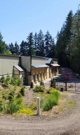 A gate in front of a storage facility