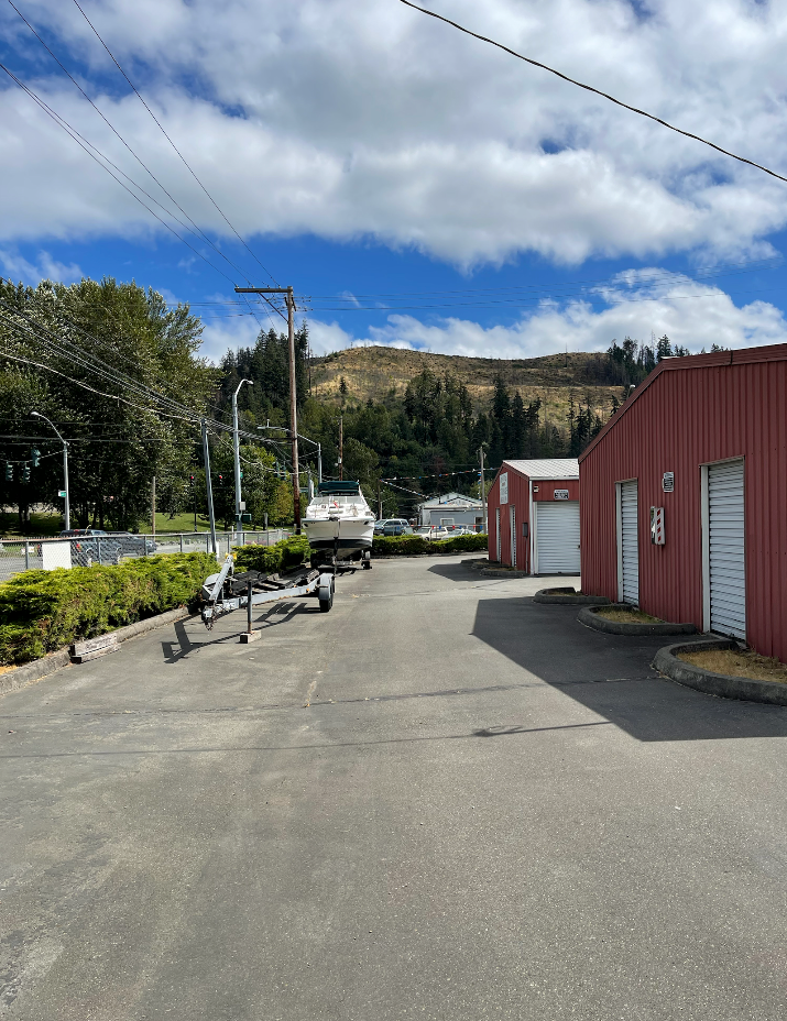 A gate in front of a storage facility