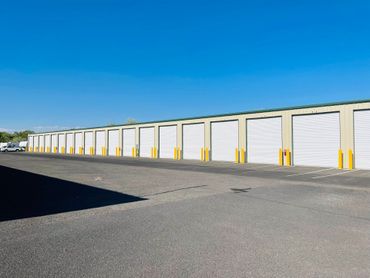 Looking down a row of storage units