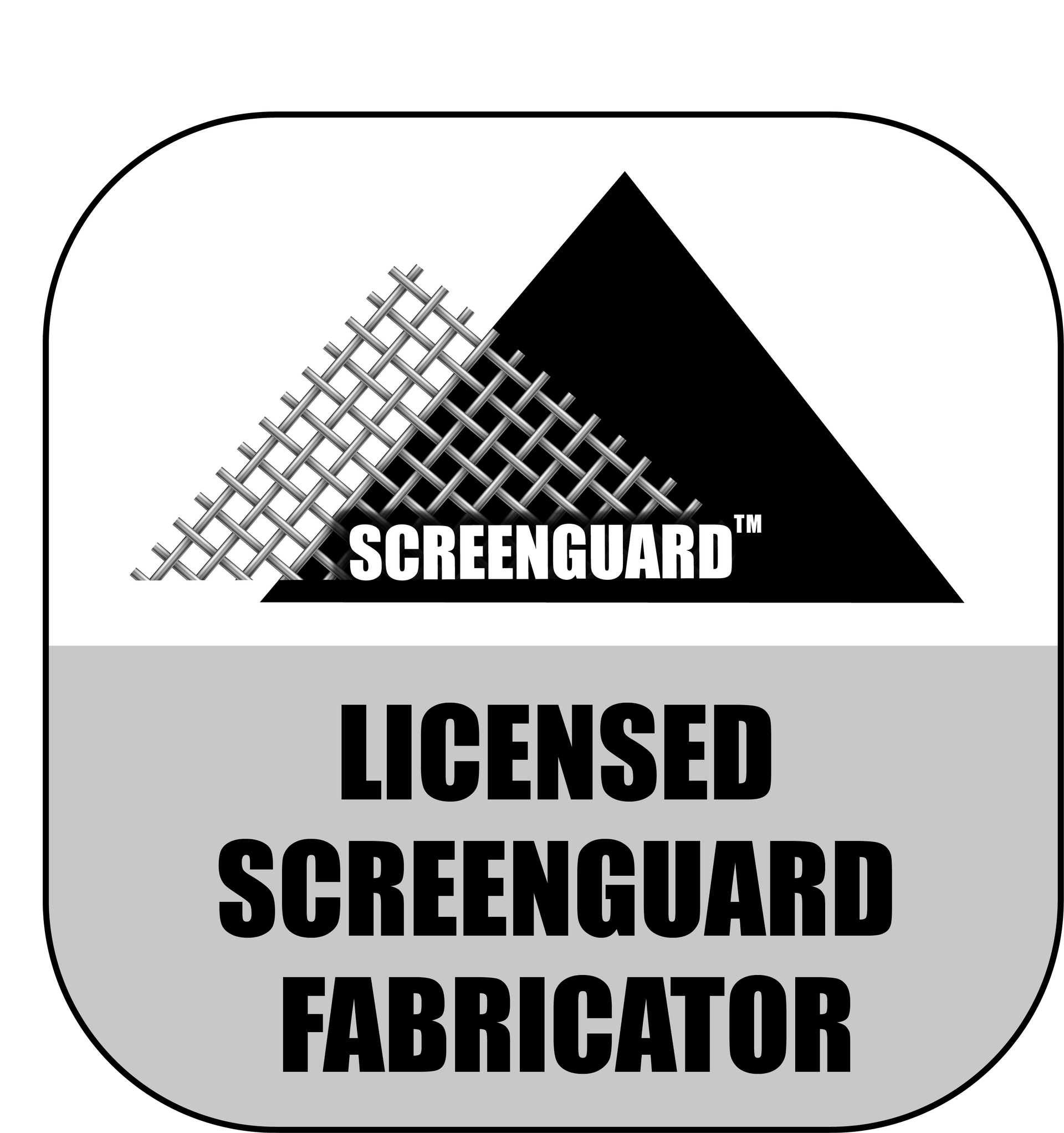 Logo for Screenguard. Gray and black geometric shapes, with