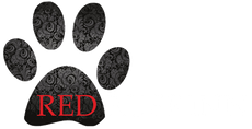 A black and red paw print with the word red on it.