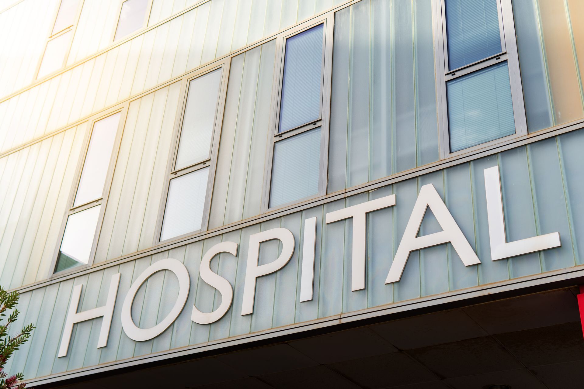 Hospital building sign closeup.
