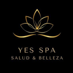 Un logotipo de Yes Spa con una flor de loto sobre un fondo verde.