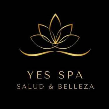 Un logotipo de Yes Spa con una flor de loto sobre un fondo verde.