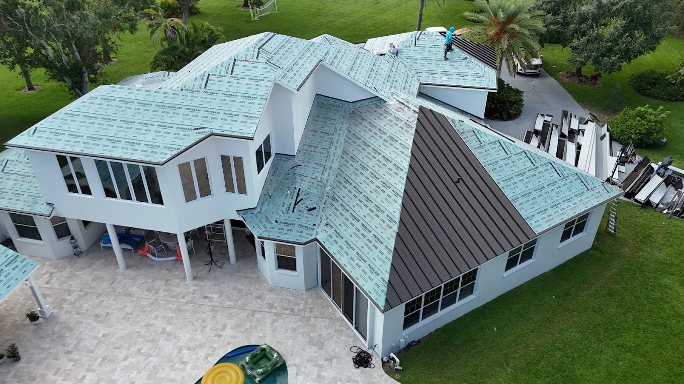 Metal roofing installation on Sarasota home exterior
