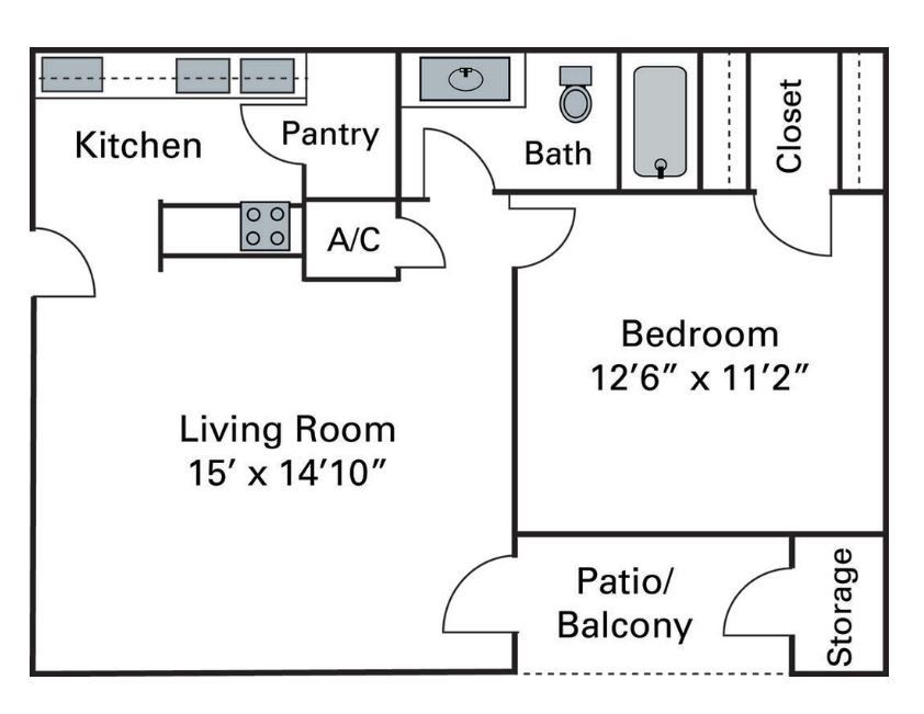 1 Bedroom, 1 Bath (A1)