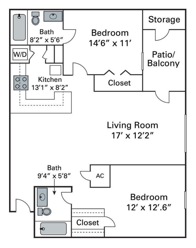 2 Bedroom, 1 Bath (B1)