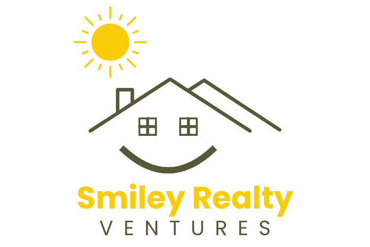 A logo for smiley realty ventures with a house and sun