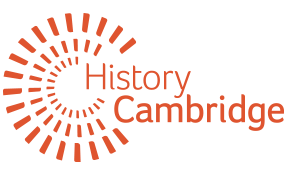 A logo for history cambridge with a swirl in the middle