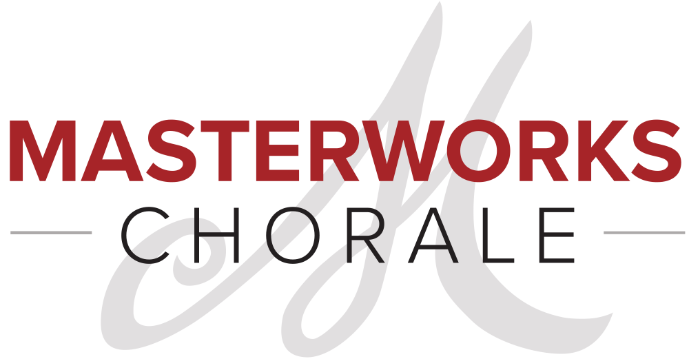 A blurred image of a masterworks chorale logo