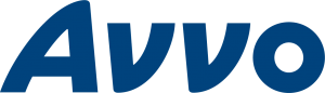 A blue and white logo for avvo on a white background