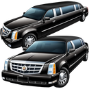 Two black Cadillac sedans, one a limousine, in a studio setting.