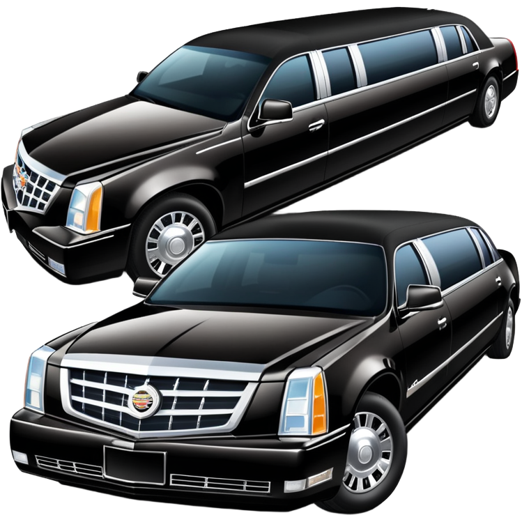 Two black Cadillac sedans, one a limousine, in a studio setting.