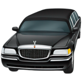 Black limousine with tinted windows and chrome grille.