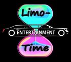 Black limousine graphic with "Limo-Entertainment-Time" in hourglass shapes, neon colors.