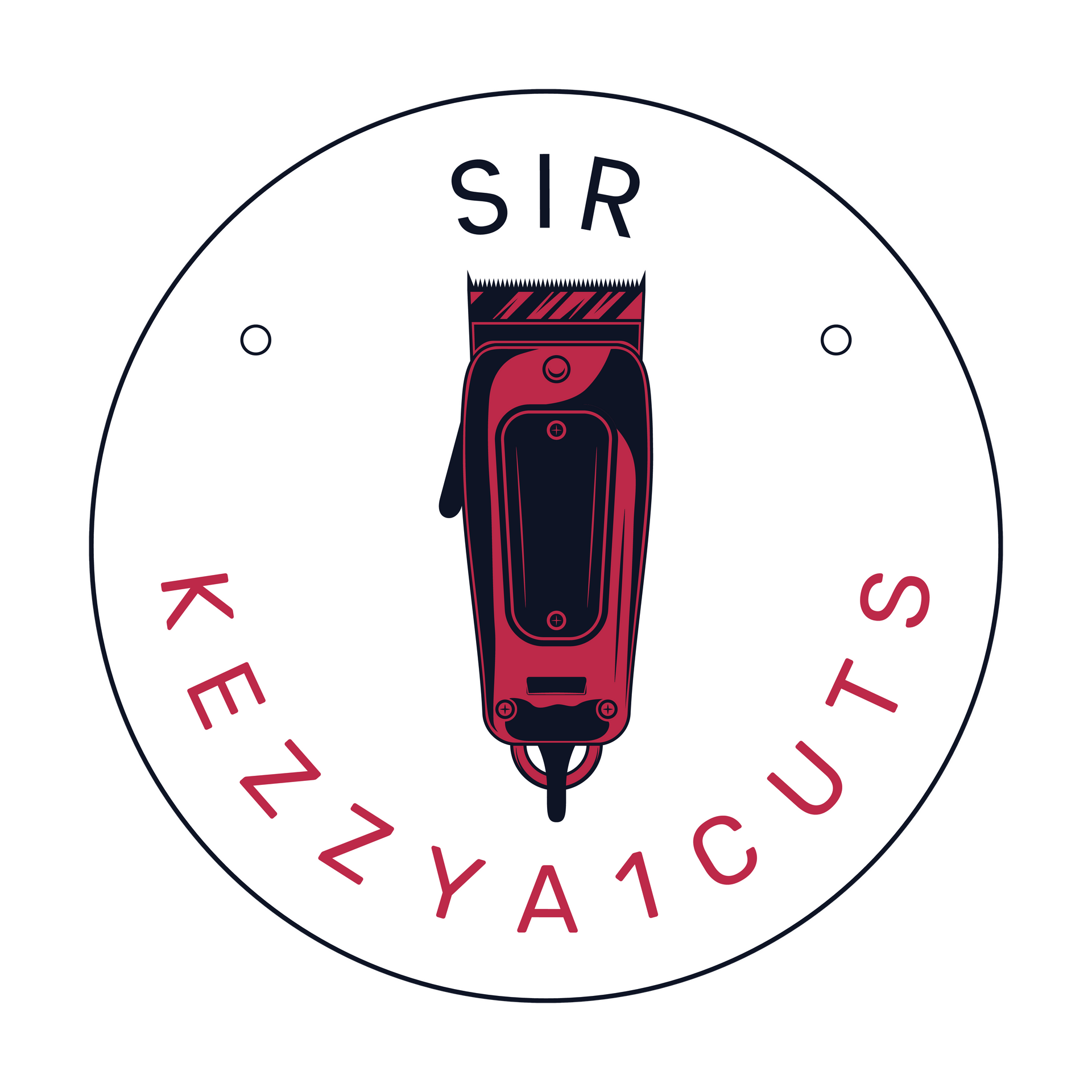 Circular logo: red and black barber clippers, "SIR" at the top, "KEZZA1CUTS" around the edges.