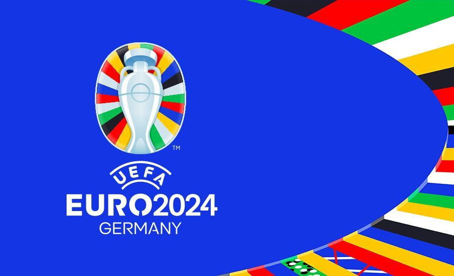 The uefa euro2024 germany logo is on a blue background with flags.