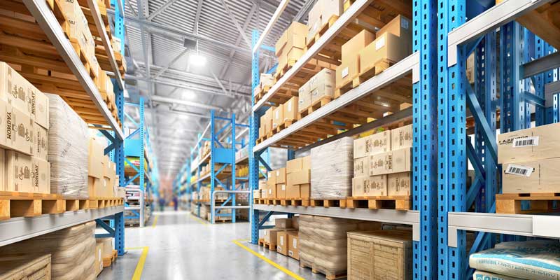Boxes on Blue Steel Rack — Miami, FL — Naveles Industrial Sales