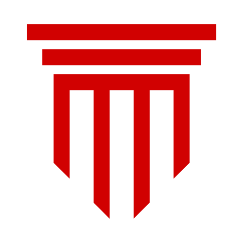 Red stylized column logo with the letter 