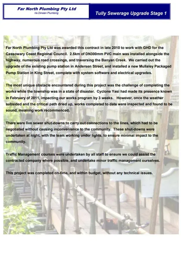 Document With Text Describing Far North Plumbing Pty Ltd's — Far North Plumbing in Mourilyan, QLD