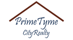 Logo for PrimeTyme City Realty; dark brown house outline over navy script text.