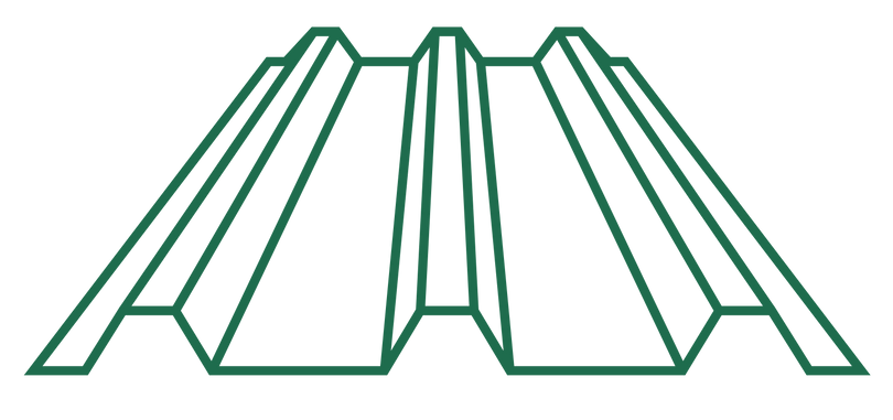 A green line drawing of a roof with a white background.