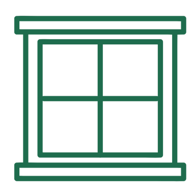 A green line drawing of a window with four squares on a white background.