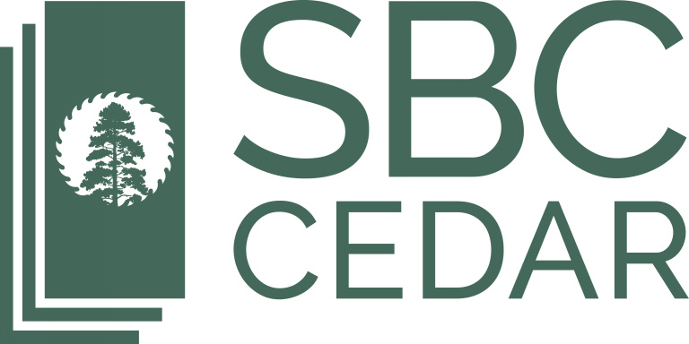 SBC Cedar logo with stacked green rectangles on the left and text to the right. A tree is in the circle.
